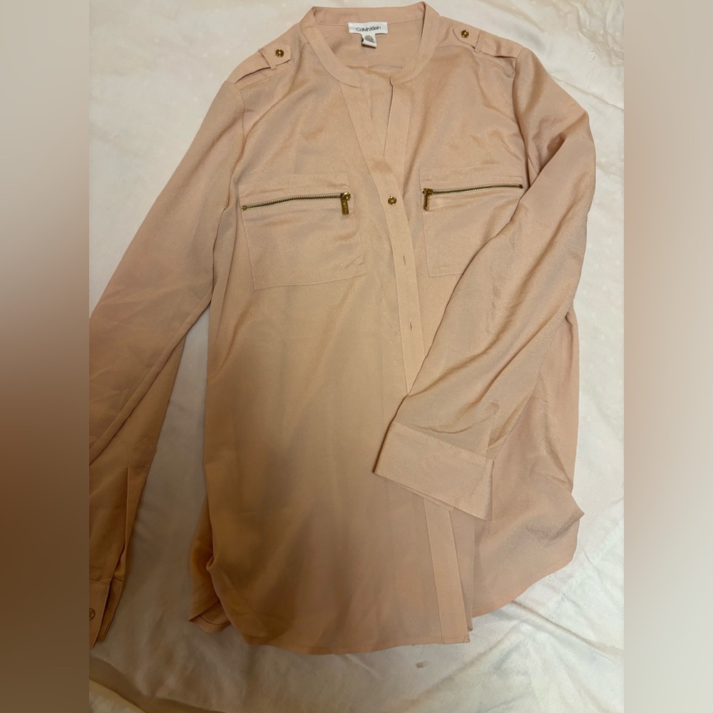 Peach-pink Calvin Klein button-up blouse